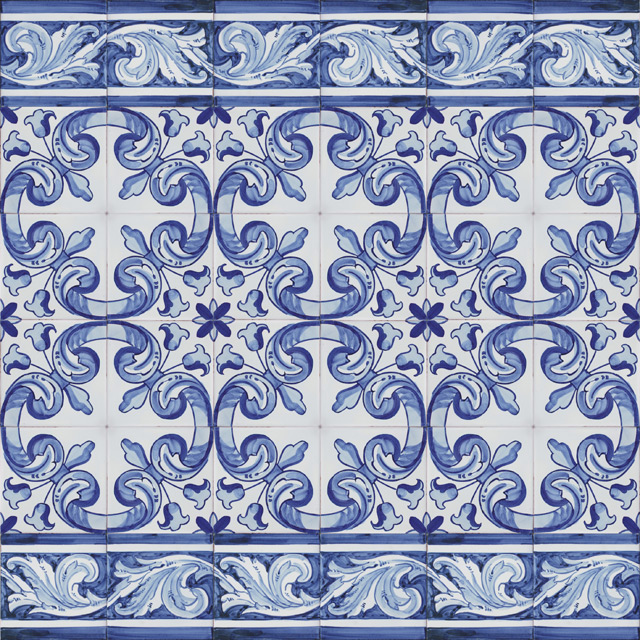 Portuguese Handmade Painted Clay Azulejos Tiles REPETITIVE BLUE BAROQUE